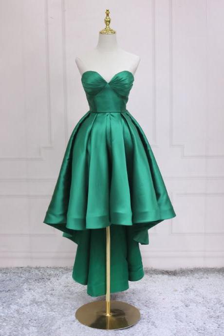 Green Chic High Low Sweetheart Satin Party Dress Prom Dress Homecoming Dress Sa216