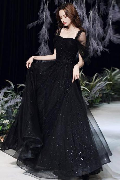 Black Elegant Off Shoulder Long Evening Dress Party Dress, Black A-line Prom Dress Sa220