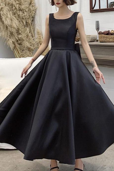 Lovely Black Backless Fashionable Tea Length Wedding Party Dress Hand Made Prom Dress Sa221