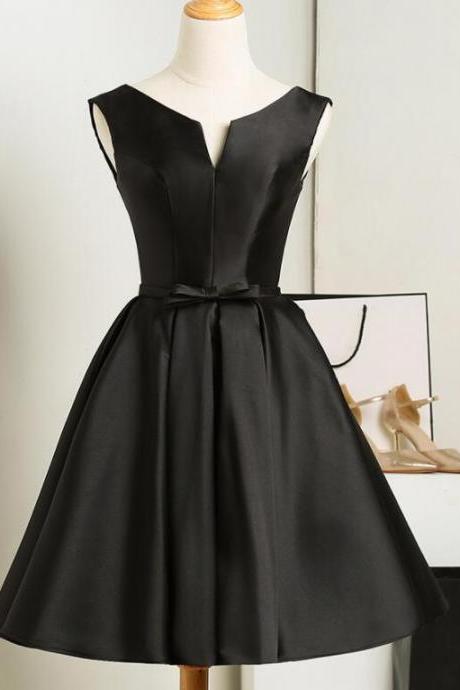 Black Satin Short Homecoming Dress Prom Dress, Lovely Simple Black Party Dress Sa227
