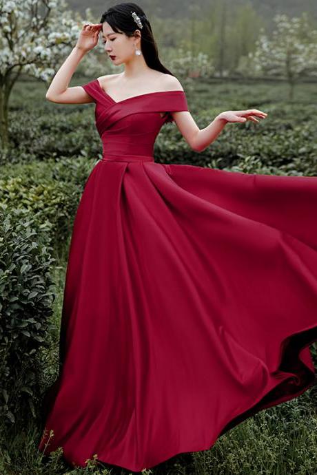 Wine Red Sweetheart Off Shoulder Long Party Dress A-line Simple Evening Dress Formal Dress Sa230