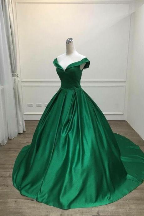 Dark Green Satin Sweetheart Ball Gown Party Dress Off Shoulder Evening Dress Prom Dress Sa243