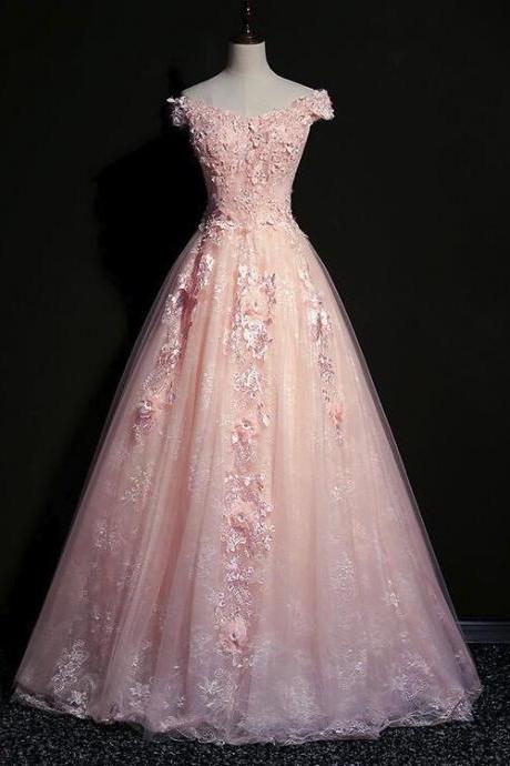 Pink Sweetheart Tulle And Lace Long Formal Dress Elegant Junior Party Dress Sa244