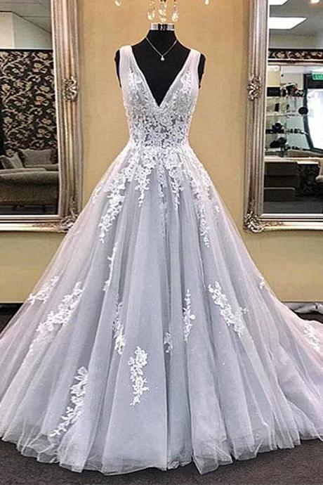 Charming Light Gray Lace Prom Dresses Silver Grey Lace Formal Evening Dresses Sa257