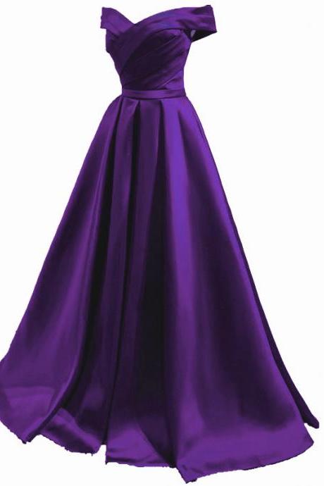 Off Shoulder Satin Simple Sweetheart Long Prom Dress A-line Party Dress Formal Dress Sa260