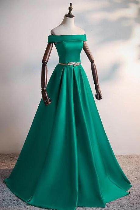 Green Satin Simple Off Shoulder Style Prom Dress Hand Made Long Formal Dress Sa267