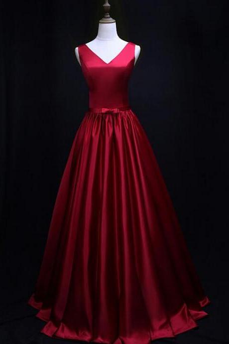 Charming Dark Red Satin Style Prom Dress Hand Made Custom Red Long Party Dress Sa276