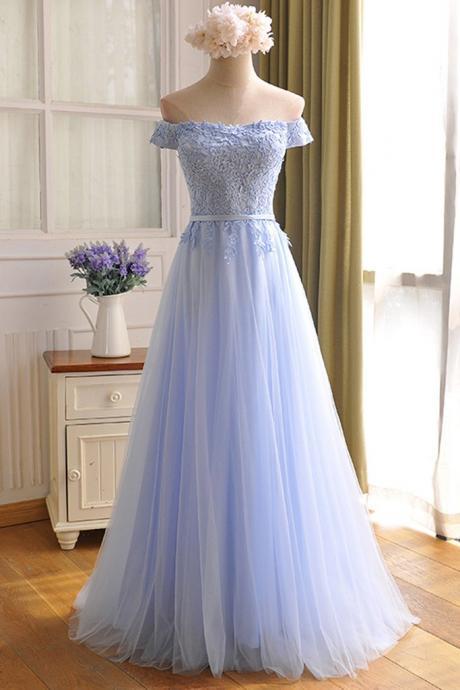 Charming Light Blue Tulle Wedding Party Dress Hand Made Custom Long Bridesmaid Dress Sa284