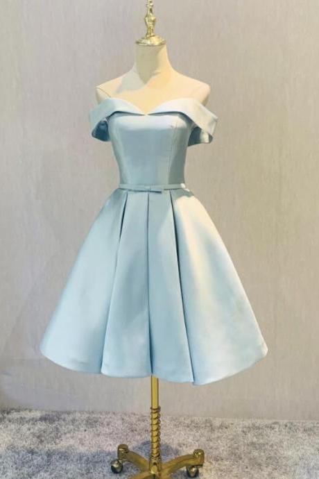 Simple Short Light Blue Satin Homecoming Dress Fashionable Short Prom Dress Sa299