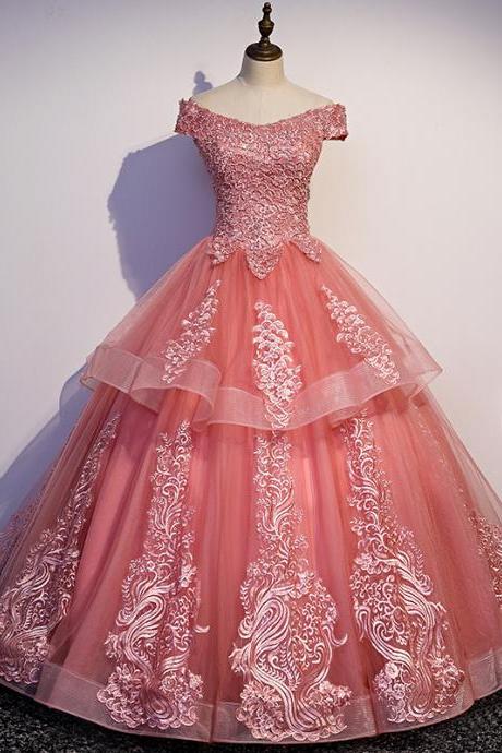 Glam Tulle Pink Layers Ball Gown Princess Evening Party Dress Hand Made Sweet 16 Dresses Sa300