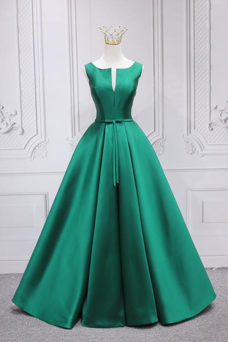 Hand Made Green Satin Long A-line Prom Dress Simple Party Dress Green Long Prom Dresses Sa301