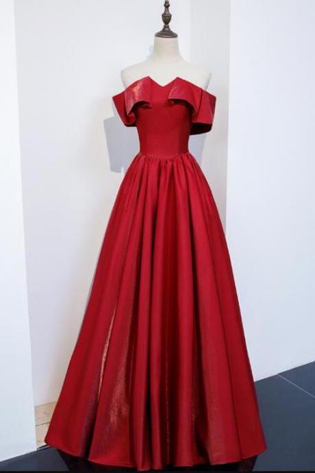Red A-line Long Prom Dress, Evening Gown Red Satin Wedding Party Dress Sa306