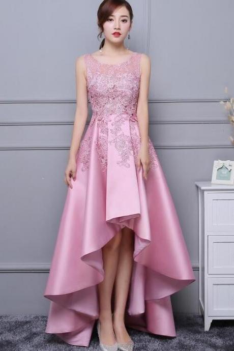 Pink Lace And Satin Party Dress Round Neckline Homecoming Dress Sa313