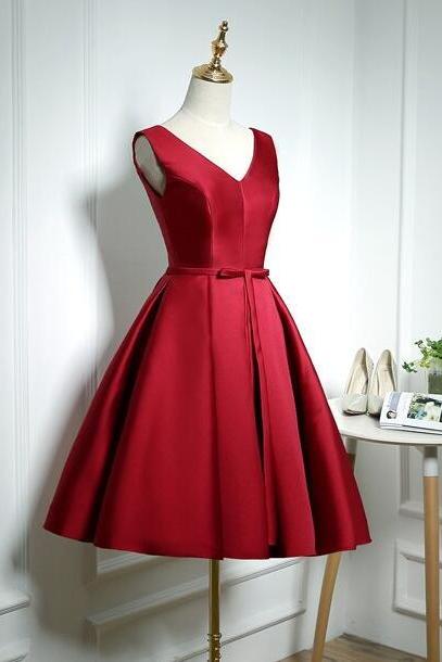 Beautiful Dark Red Satin Sweetheart Short Prom Dress, Wine Red Homecoming Dress Sa318