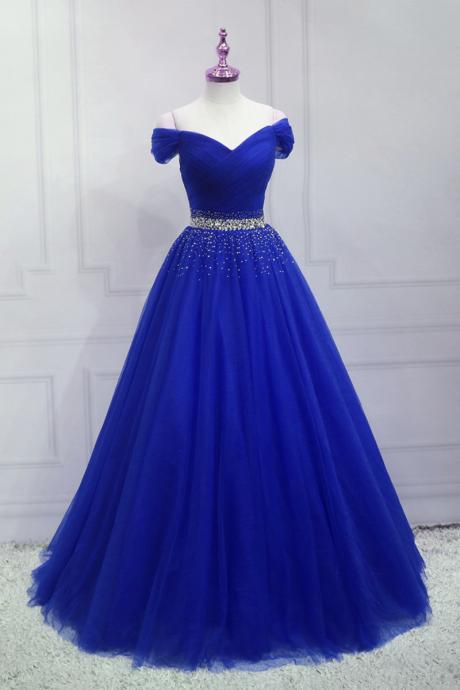 Royal Blue Beaded Long Sweetheart Party Dress Blue Junior Prom Dress Sa319