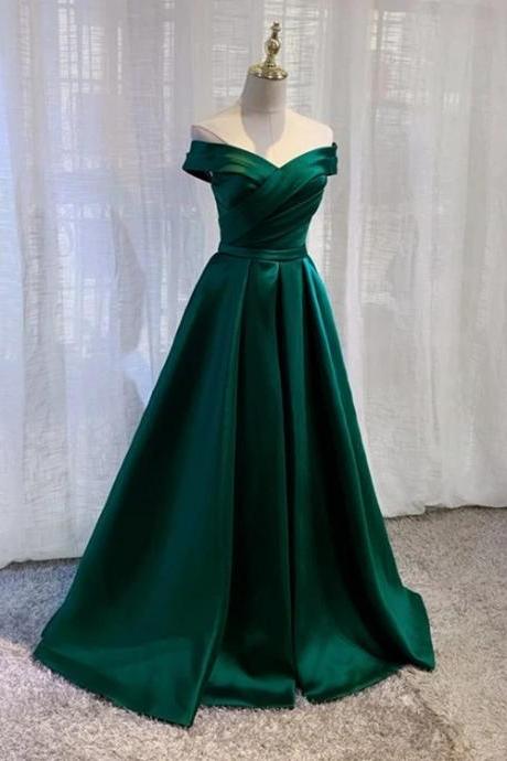 Beautiful Green Satin Long Party Dress A-line Floor Length Prom Dress Sa320