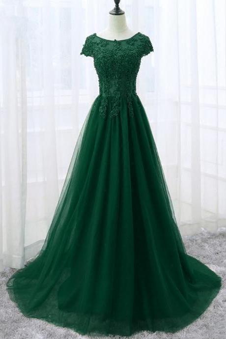 Elegant A-line Dark Green Party Dress Hand Made Custom Long Prom Dress Sa325