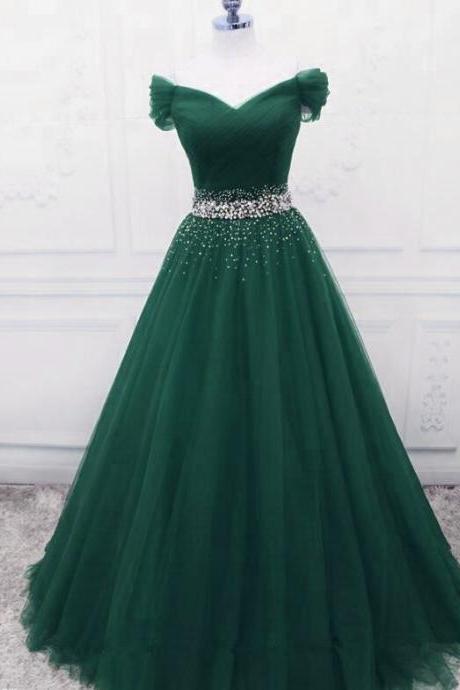 Lovely Dark Green Prom Gown Hand Made Custom Off Shoulder Prom Dress Sa327