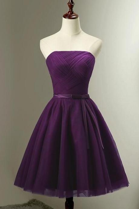 Lovely Dark Purple Short Bridesmaid Dress,hand Made Cute Tulle Short Prom Dress Sa331
