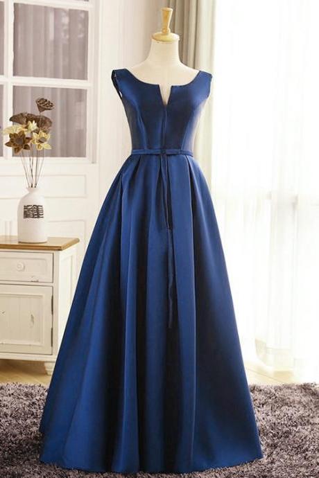 Beautiful Navy Blue Satin Long Prom Dress Lace Up Bakc,evening Dress Formal Gown Sa340