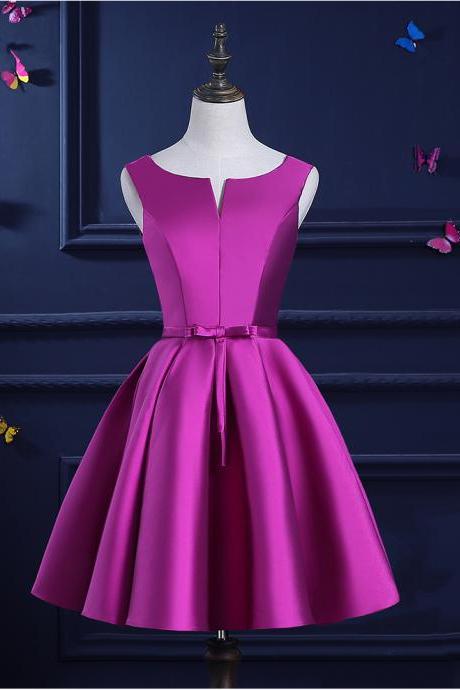 Cute Short Party Evening Dress, Hand Made Purple Satin Formal Dress Sa341