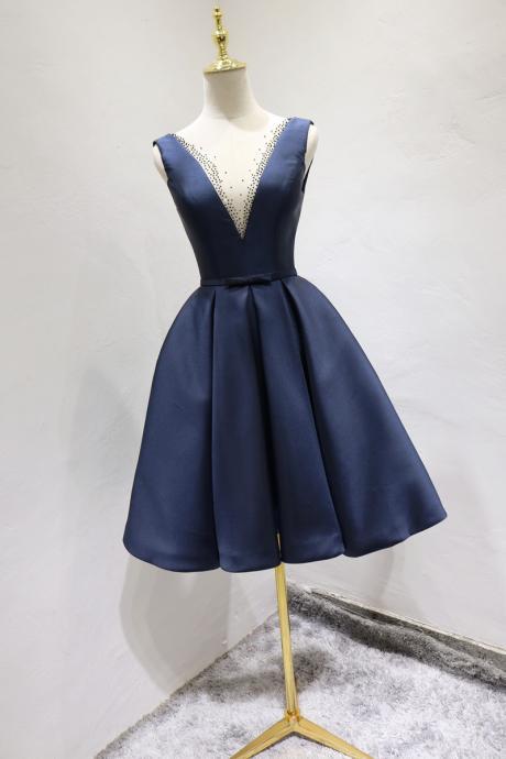 Beautiful Navy Blue Short Bridesmaid Dress,custom Wedding Party Dress Sa350