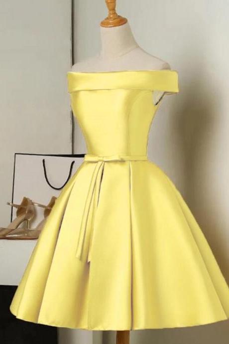 Cute Yellow Short Prom Dress,hand Made Custom Satin Evening Party Dress Sa360