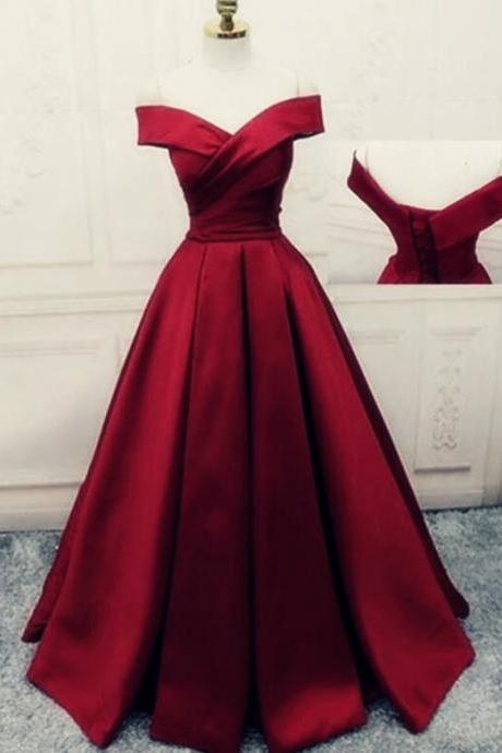 Elegant Burgundy Satin Prom Dress, Custom Sweetheart Long Red Evening Party Dress Sa362