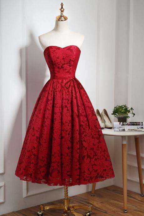 Beautiful Short Red Evening Party Dress, Lace Sweetheart Formal Prom Dress Sa365