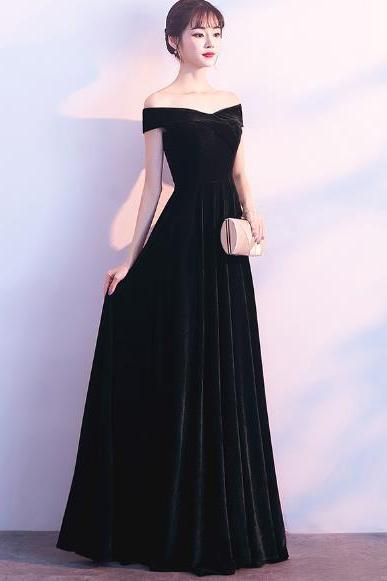 Black Velvet Long Bridesmaid Dress, Custom Long Evening Party Dress Sa373