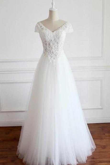 Beautiful White Tulle Long Wedding Party Dress Handmade Prom Dress Sa376