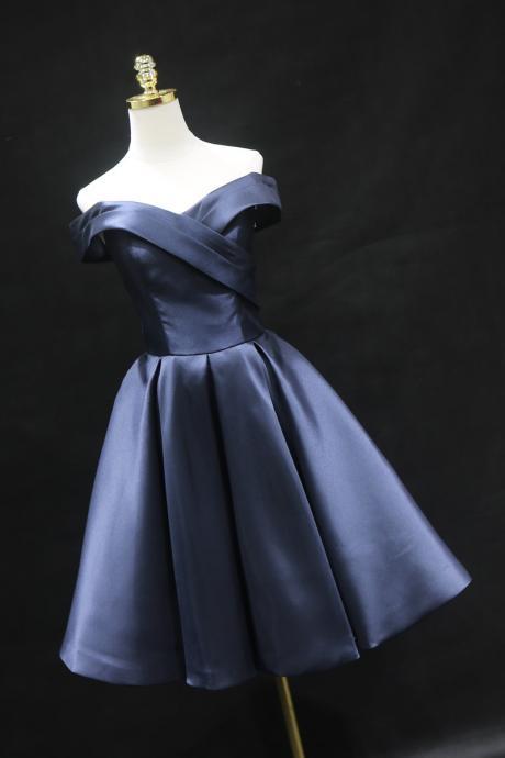 Beautiful Navy Blue Bridesmaid Dress, Short Prom Party Dress Sa378