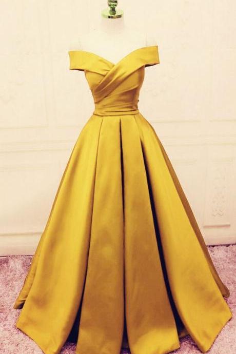 Charming A-line Gold Satin Floor Length Prom Dress Hand Made Custom Long Evening Party Dress Sa379