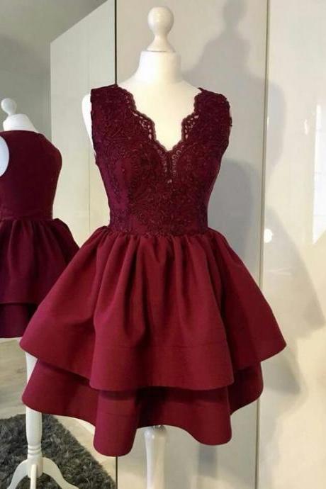 Fashionable Wine Red Homecoming Dress, Hand Made Short Prom Dress Sa387