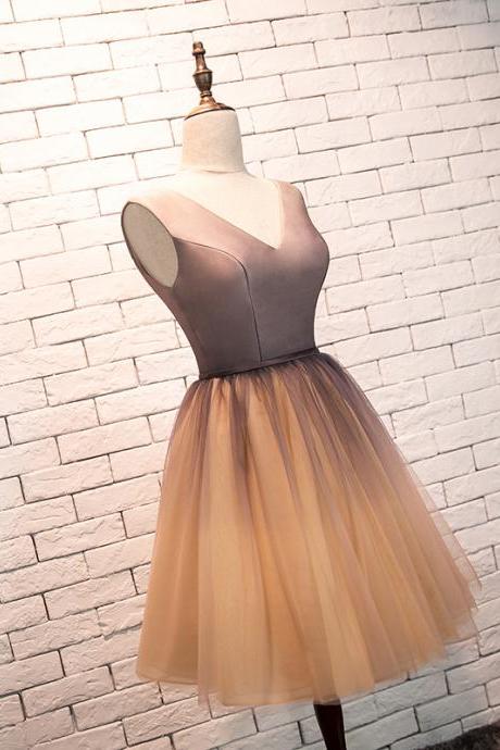 Champagne Knee Length V-neckline Party Dress, Short Homecoming Dress Sa630