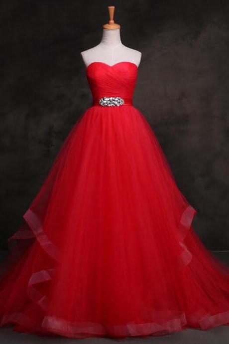 Tulle Sweetheart Layers Sweet 16 Gowns, Red Prom Dresses Sa636