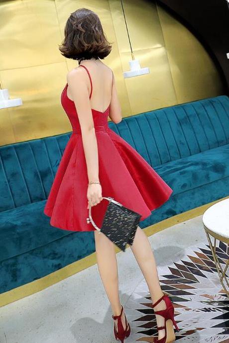Red Satin Straps Short Homecoming Dress, Lovely Party Evening Dress SA637