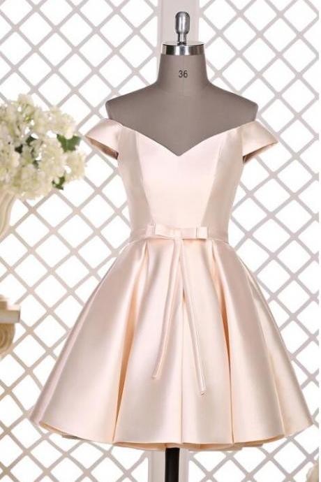 Light Champagne Off The Shoulder Party Evening Dress, Satin Sweet 16 Party Dresses Sa638
