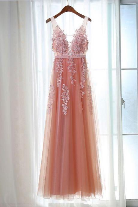 Pink Tulle Elegant Long Prom Dress Sa647