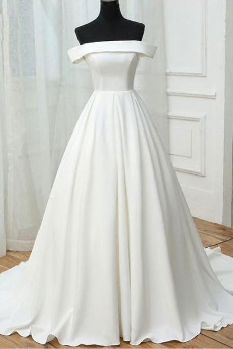 White Satin Off Shoulder Long Party Gowns Formal Dress Sa651