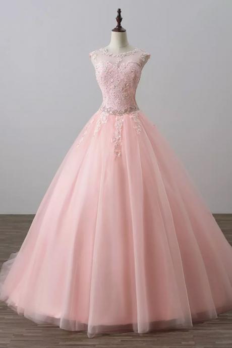Pink Tulle Sweet 16 Dress With Lace, Charming Formal Dresses Sa652