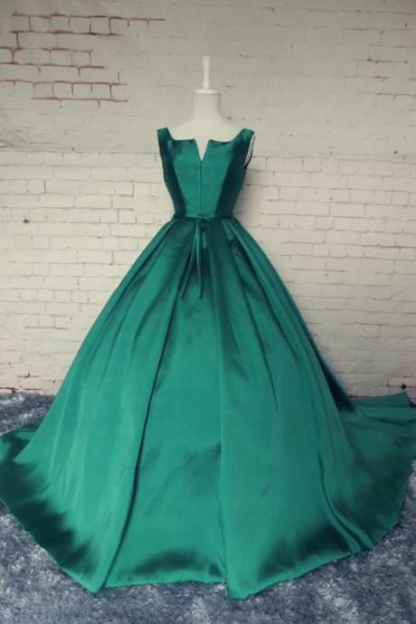 Beautiful Green Satin Sweet 16 Gown, Green Long Party Dress Sa655