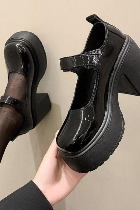 Black Chunky Platform Pumps For Women Super High Heels Buckle Strap Shoes Woman Goth Thick Heeled Party Shoes Ladies H170