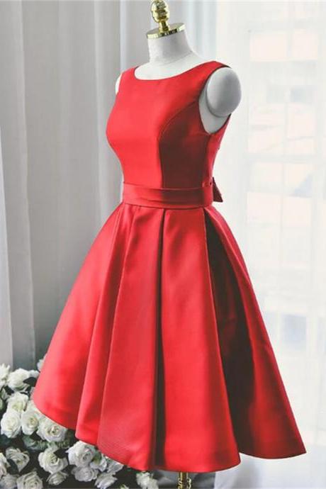 Lovely Red Satin Short Party Dress, Red Short Prom Dress Sa658