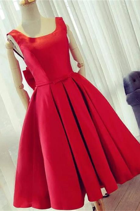 Cute Satin Bow Back Party Dresses, Red Short Homecoming Dresses Sa677