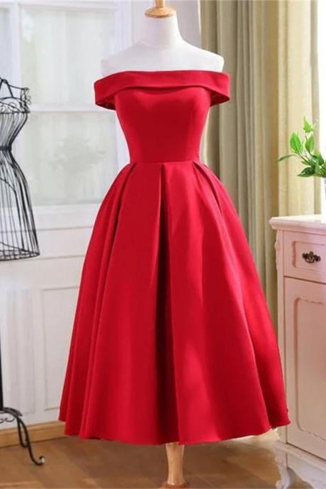 Charming Satin Red Off The Shoulder Homecoming Dress, Party Dress Sa678
