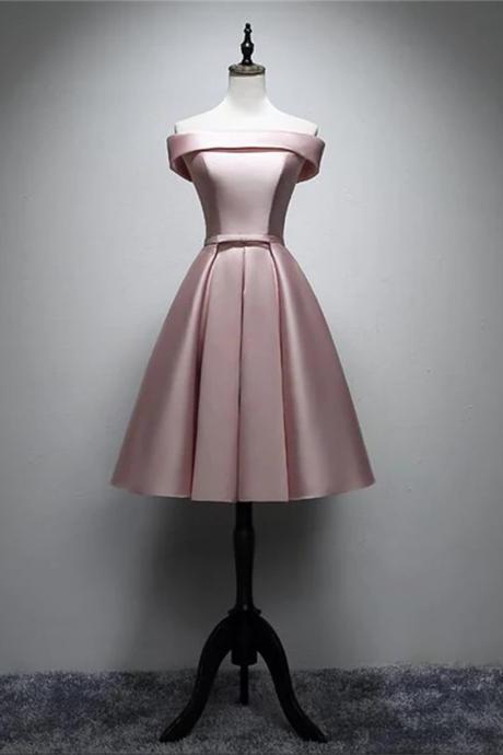 Pink Satin Off Shoulder Lace-up Party Dress, Pink Prom Dress Sa684