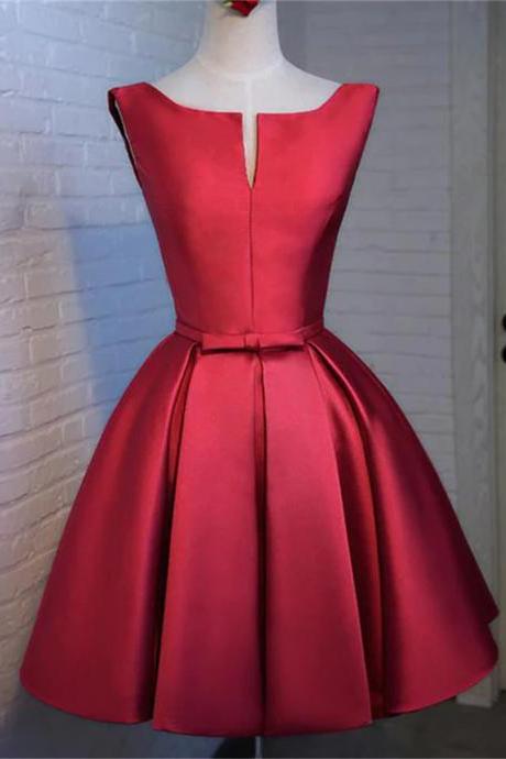 Cute Wine Red Satin Short Prom Dress , Party Dress Sa696