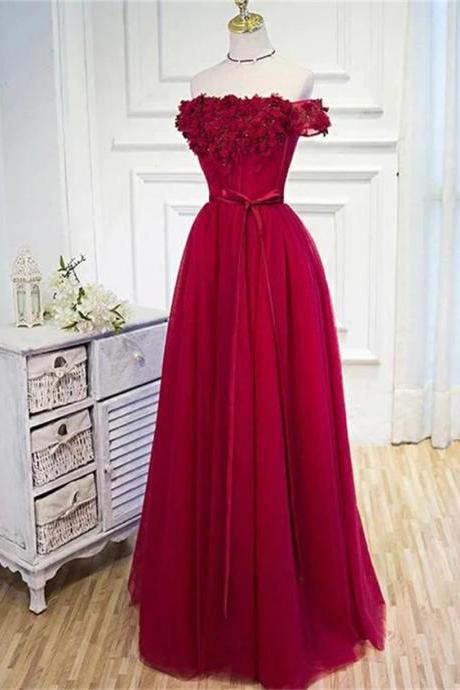 Long Party Dress Off Shoulder Dark Red Prom Dress Sa708