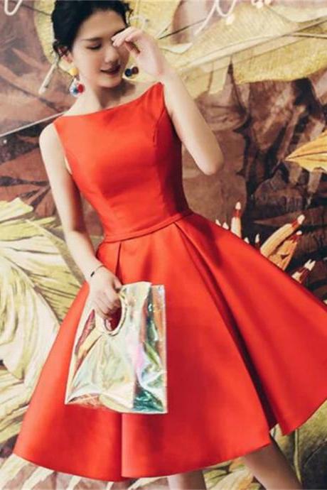 Beautiful Red Backless Satin Party Dress Cute Short Prom Dress Sa709